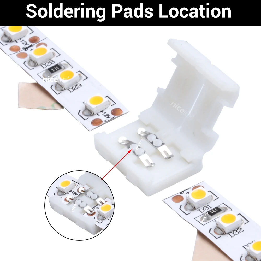 WS2812B WS2811 5050 MONO LED Strip Connectors With Single Double End Solderless Cover Connector 8mm 2pin LED Clip-On Coupler