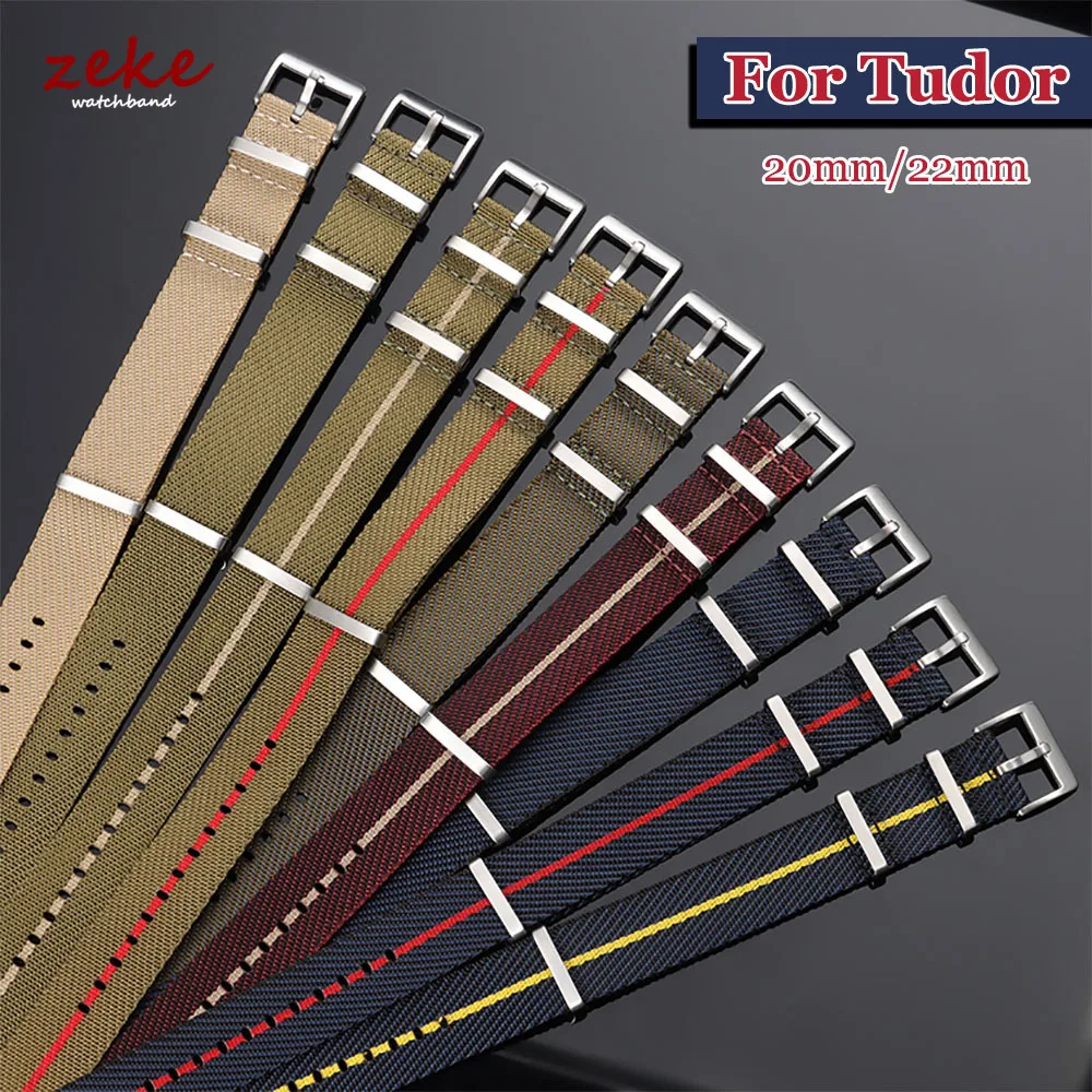 Military Sport Nylon Watch Straps for Tudor 20mm 22mm Nylon Sailcloth Watch Band with Movable Ring Bronze and Square Pin Buckle