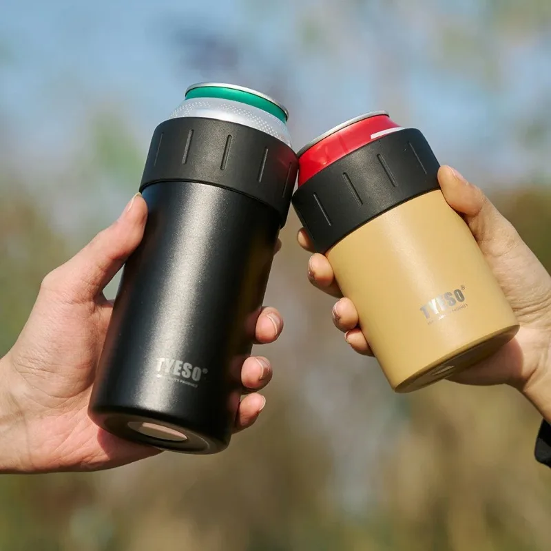 TYESO Enfriador de bebidas con aislamiento térmico de acero inoxidable 304 para botellas y latas de cerveza de 12/18 oz, taza de Coca-Cola, mantiene las bebidas calientes/frías, taza antideslizante al vacío._voghion.com