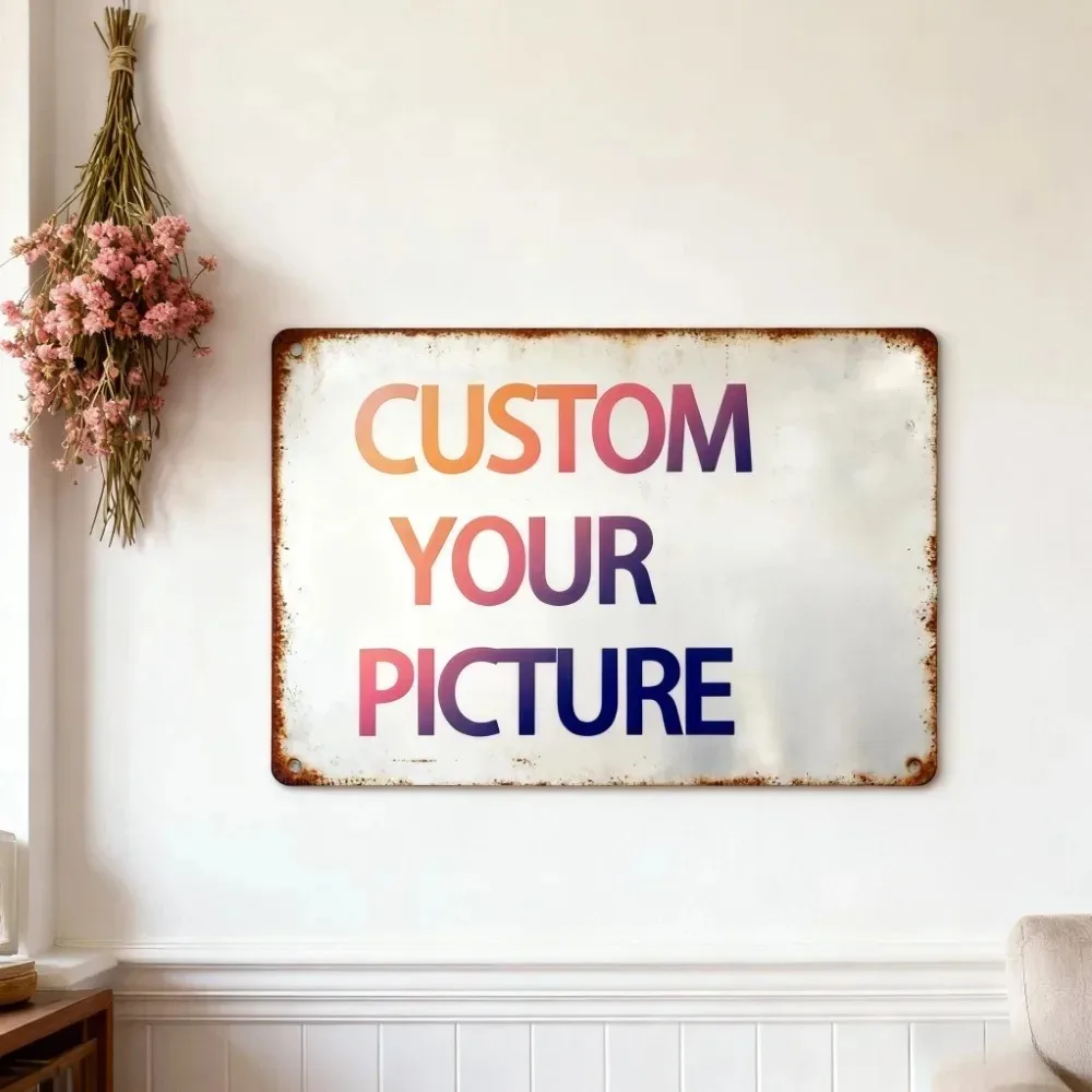 8×12 Inch Customizable Vintage Farmhouse 2D Flat Frameless Metal Plaque, Personalized Custom Photo & Text Easy Mount Waterproof