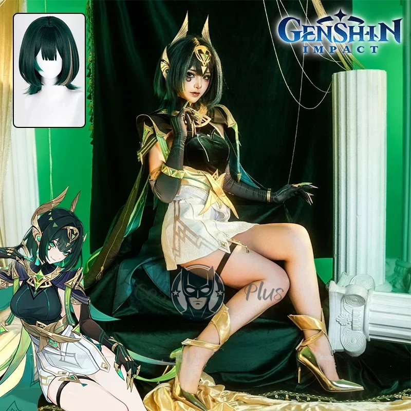 

Genshin Impact Nefer Косплей Костюм Парик Зеленое Белое Платье Юбка Головные Уборы Voynich Guild Nod-Krai Хэллоуин Вечеринка Для Женщин Девочек
