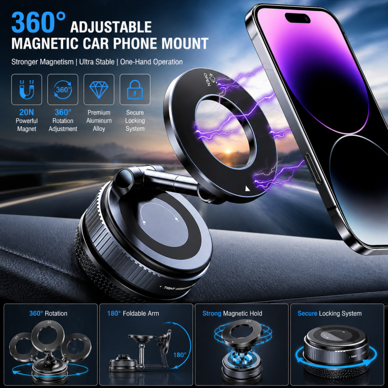  Car Phone Holder Multifunctional Foldable Vacuum Magnetic Phone Holder Suitable for Gym Bathroom Mirrors Ceramic Tiles Marble 