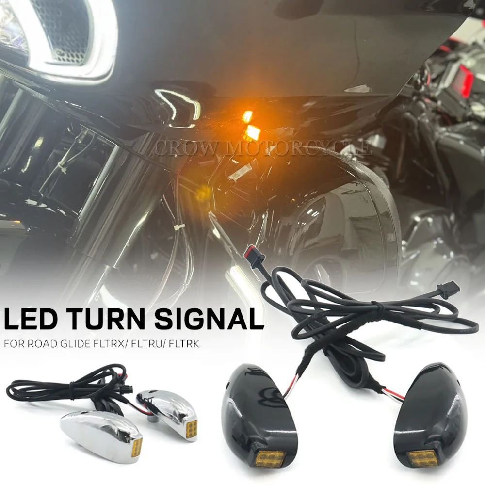 

2023 NEW Motorcycle Accessories Gloss Black LED Front Turn Signals Chrome For 2015-2023 Harley Road Glide FLTRX/ FLTRU/ FLTRK