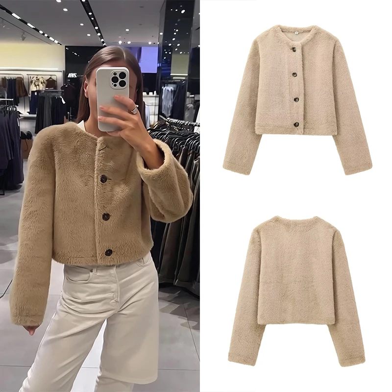 Guobioziy Women's Slim-Fit Faux Fur Coat 2026 Fall/Winter New French Casual Fashion Trendy Tassel Luxury Commuter Street Style