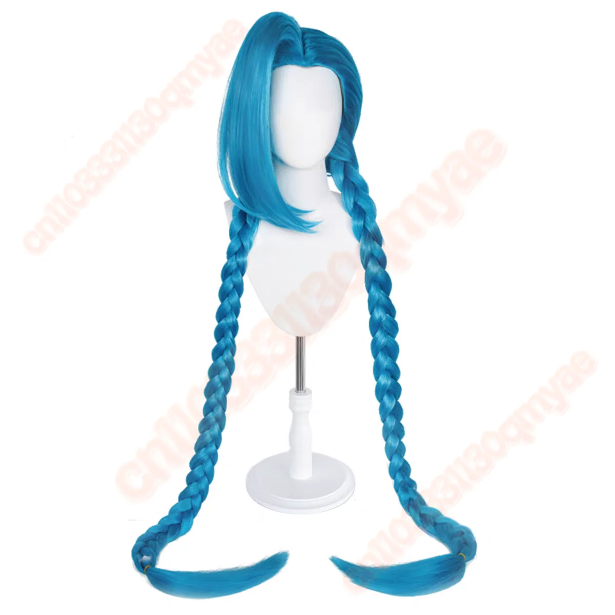 LOL Jinx Cosplay-Perücke, lang, geflochten, blau, die Perücke mit blauem Zopf, hitzebeständiges Kunsthaar, Anime-Perückenkappe