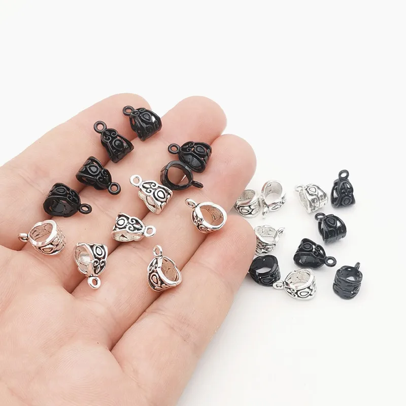 20Pcs/Lot 13x8x8mm Beads Bails Pendants Jewelry Making DIY Necklace Antique Silver Plated Beads Bails Pendants Charm Beads Bails