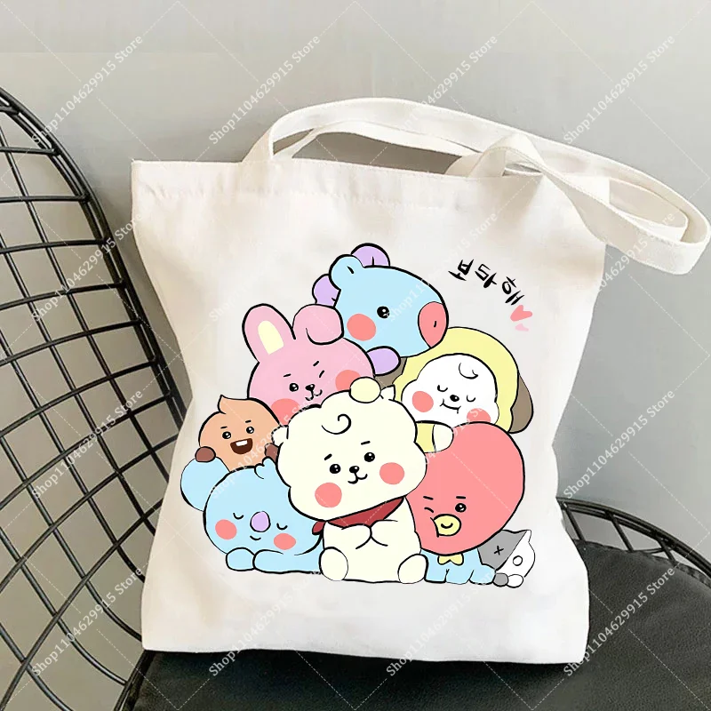BT21 Canvas Bag COOKY TATA Kawaii Cartoon Daily Daypack Lightweight Shopping Pouch Women Men Casual Popular Shoulder Bags Gift view 2