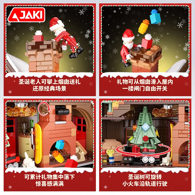 Weihnachten Holzhaus Modell Bausteine mit Lichtern Stadt Straße Szene Architektur Serie Montage Ornamente Spielzeug Kind Geschenk