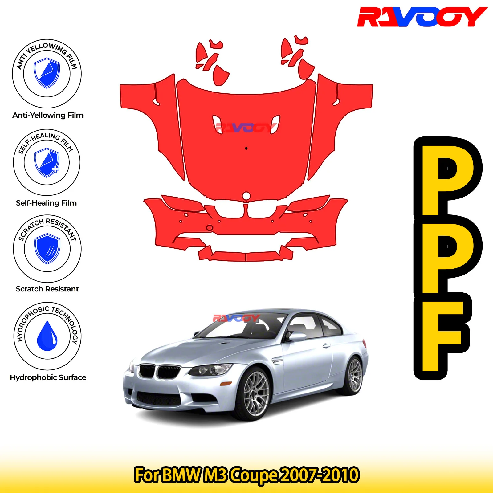 

Для BMW M3 Coupe 2007-2010 глянцевая матовая черная предварительно вырезанная передняя защитная пленка PPF Kit