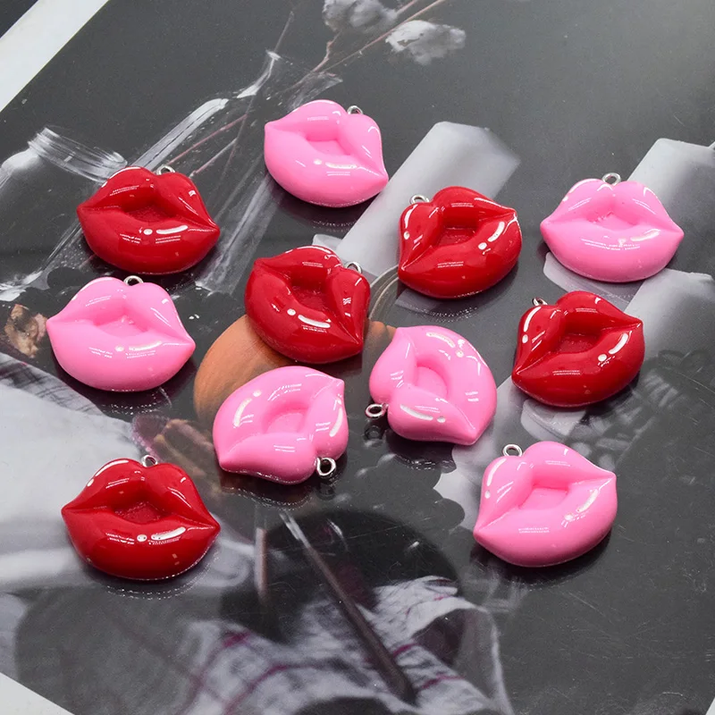 10pcs Sexy Plump Big Red Lip Resin Charms Pink Kiss Women Earring Keychain Pendant Accessory Diy Funny Jewelry Make