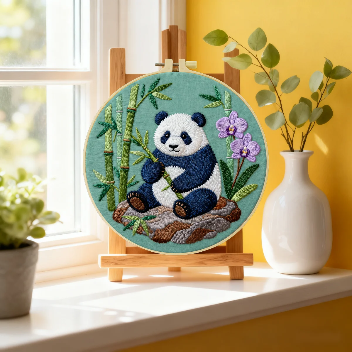 1 Stück 20X20CM/15X15CM 7,87/6,3 Zoll Panda-Stickerei-Starter-Kit DIY-Kit DIY-Stickerei-Set Handarbeiten Heimdekoration Malerei – Detail 5