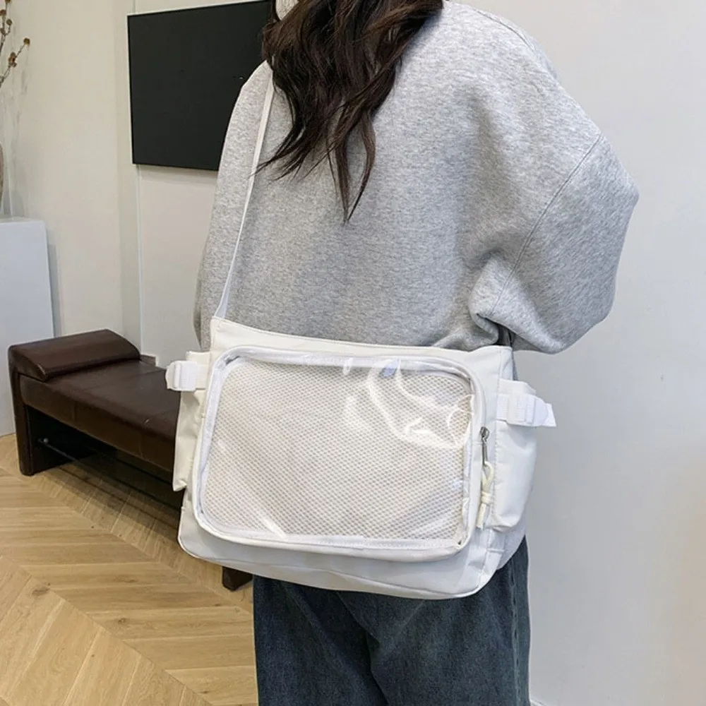 Creative Clear Transparent Pocket Itabag College Style PVC Badge Display Shoulder Bag Nylon Cross Body Crossbody Bag Ladies
