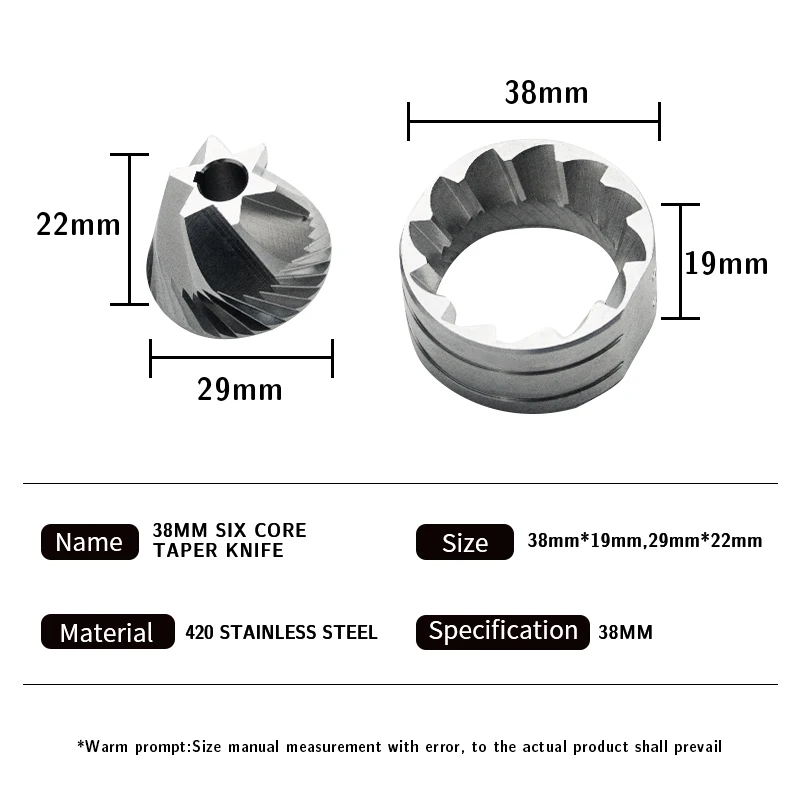 Frese coniche da 38 mm per macinacaffè manuale, macinazione di caffè espresso dolce ad alta quotidiana Accessori per caffè con frese piatte da 64 mm