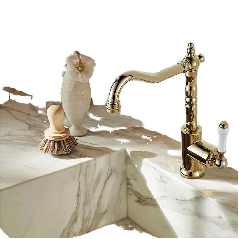 

Basin Faucet Brass Bathroom Lavatory Faucet Mixer Tap Gold/Chrome Washbasin Faucet Hot and Cold Single Handle Deck Mounted Tap