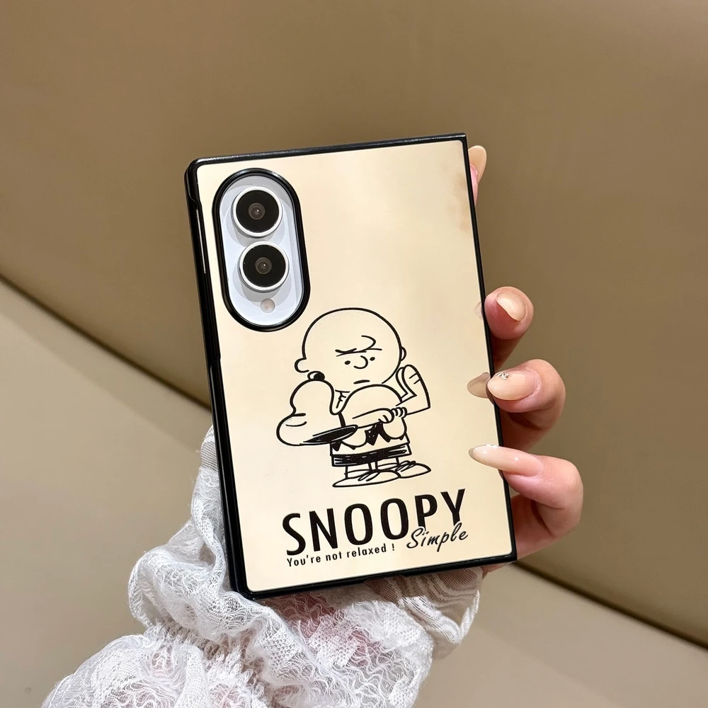 Cute Cartoon Peanuts Snoopy Charlie Brown Mirror Phone Case For Samsung Galaxy Z Fold 8 Hard PC Back Cover For Z Fold 7 6 5 Case