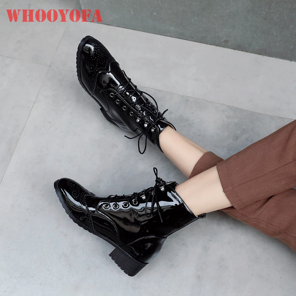 

2026 New Spring Breathable Black White Women Ankle Boots Round Toe Med Chunky Heels Office Lady Shoes Plus Small Size 10 32 43
