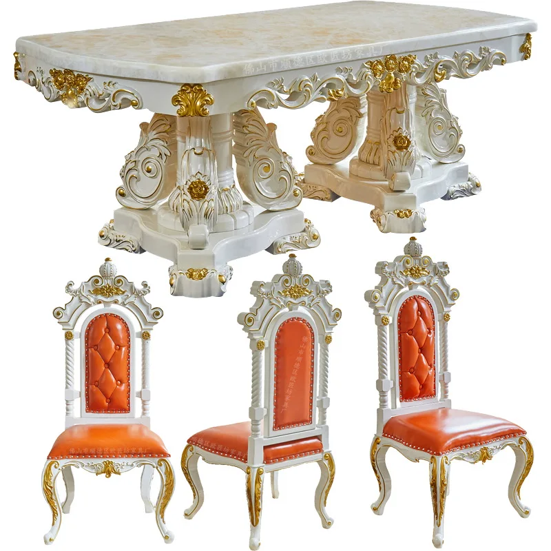 

European style, dining table, solid wood, carved, European style, marble, long dining table