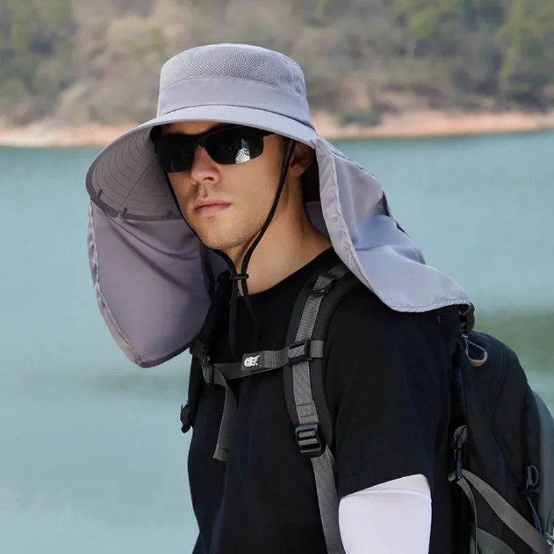 Unisex Hat Pesca com orelha removível e aba do pescoço, Sun Visor Cap, Chapéu do pescador, Ao ar livre, Proteção solar, Caminhadas Hat, 50 Proteção Solar