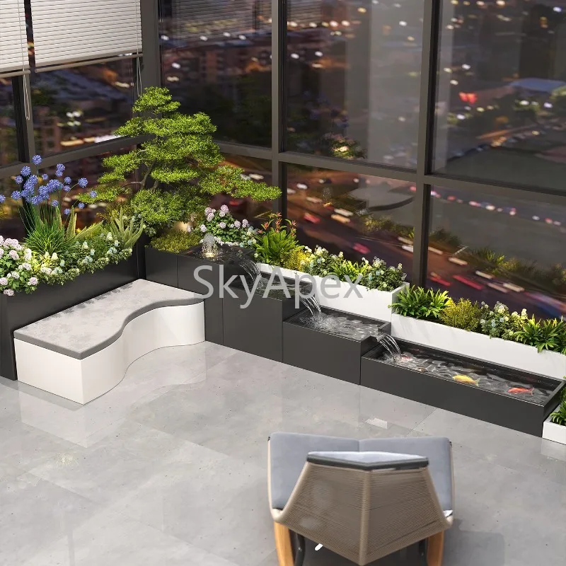 Finished  Stainless  Steel Courtyard Water Ornament - Durable Circulating Waterfall Zen Landscape with Fish Pond for Living Room