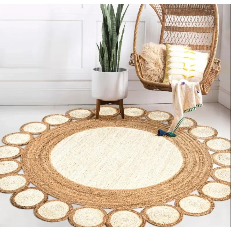 

Rug 100% Natural Jute Braided Style Reversible Round Rug Modern Rustic Look Rugs