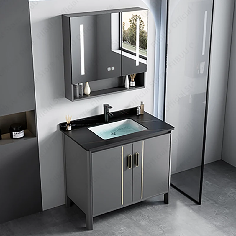 

Multifunctional Bathroom Vanity Modern Cabinet Mirror Cabinet Black countertop Integrated with Ceramic Sink Bathroom Furniture