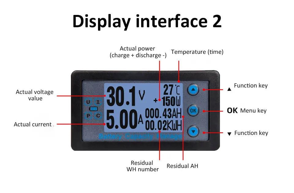 Kabelgebundener Shunt-Coulombmeter DC 8-120V 100/200/300/500A Energiemessgerät Batteriekapazitätstester Niederspannungsalarm LCD-Amperemeter Voltmeter – Detail 7