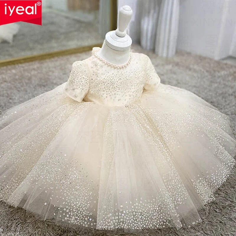 

IYEAL Girls' Princess Dress 2024 New Fashion Children Sequin Dresses Flower Baby Girl First Birthday Wedding Party Formal Dress