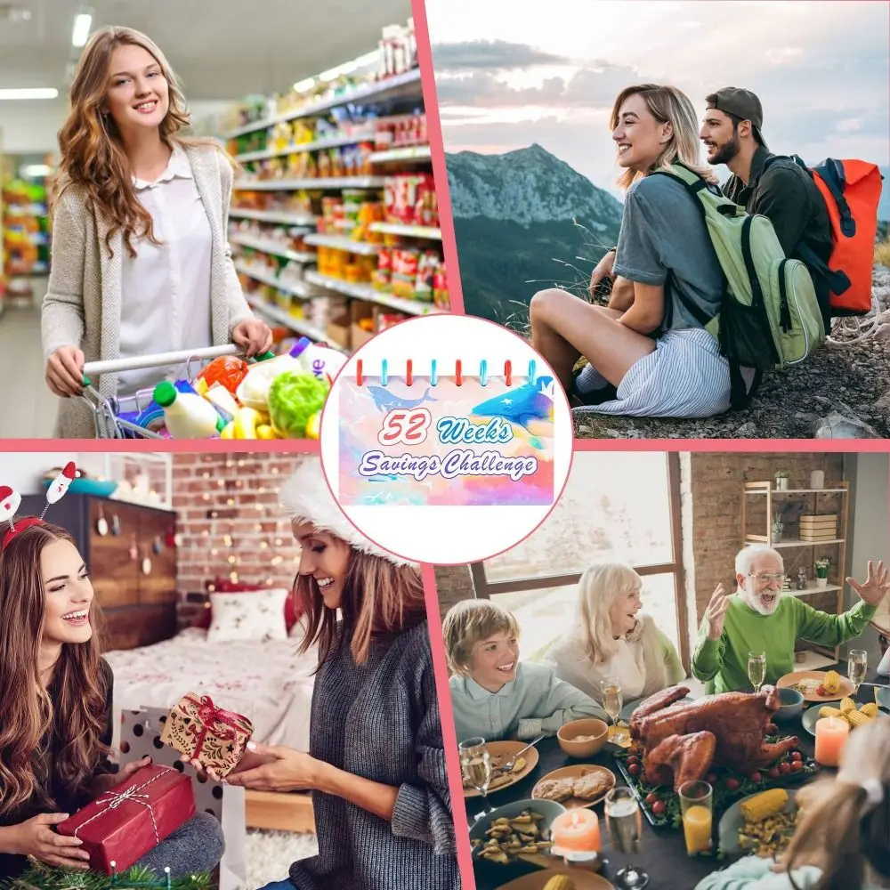 Quaderno per sfide di risparmio da 52 settimane Raccoglitore settimanale colorato per buste per contanti Raccoglitore per risparmio a fogli mobili Multi tasche Raccoglitore per budget