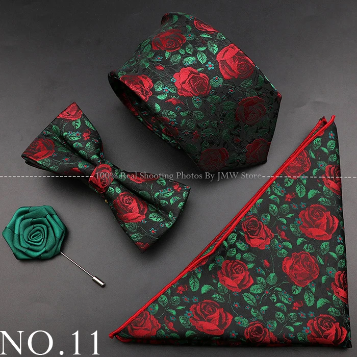 Neue Rose Blumen Männer Krawatte Set Polyester Jacquard gewebte Krawatte Fliege Anzug Vintage rot rosa für Bräutigam Business Hochzeits feier Geschenk – Detail 11