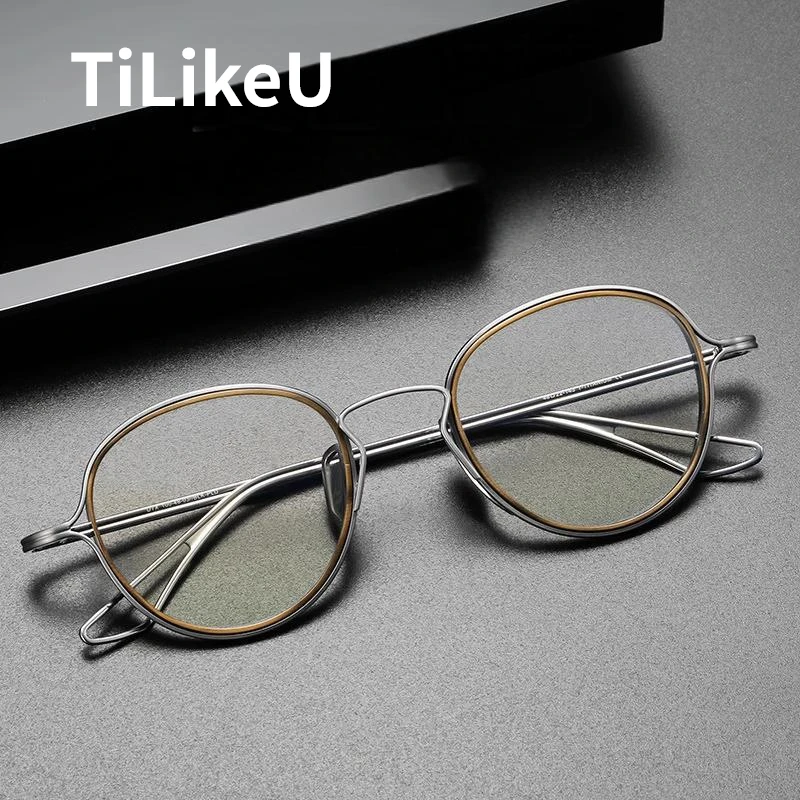 

Vintage Pure Titanium Eyeglass Frame for Men Japanese Brand Designer Fashion Oval Wide Full Rim Prescription Eyeglasses Frames