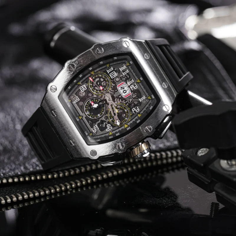 

Fully automatic mechanical watch men's large dial men's trendy and fashionable wine barrel shaped mechanical watch sports men's