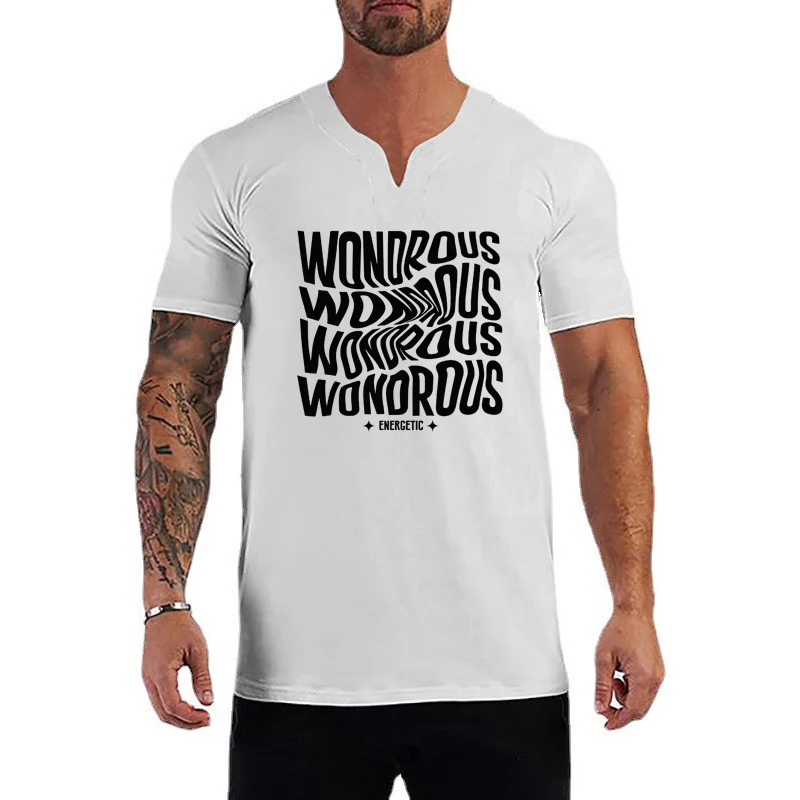 

Мужская повседневная спортивная корейская одежда для бодибилдинга, тонкая спортивная модная футболка с коротким рукавом для фитнеса, удобные футболки с v-образным вырезом для бега