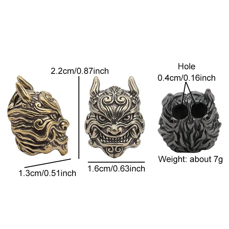 Mahakala Head Sculpture Brass Knife Beads EDC Outdoor DIY Paracord Accessories Handmade Woven Bracelet Lanyard Pendants Hangings