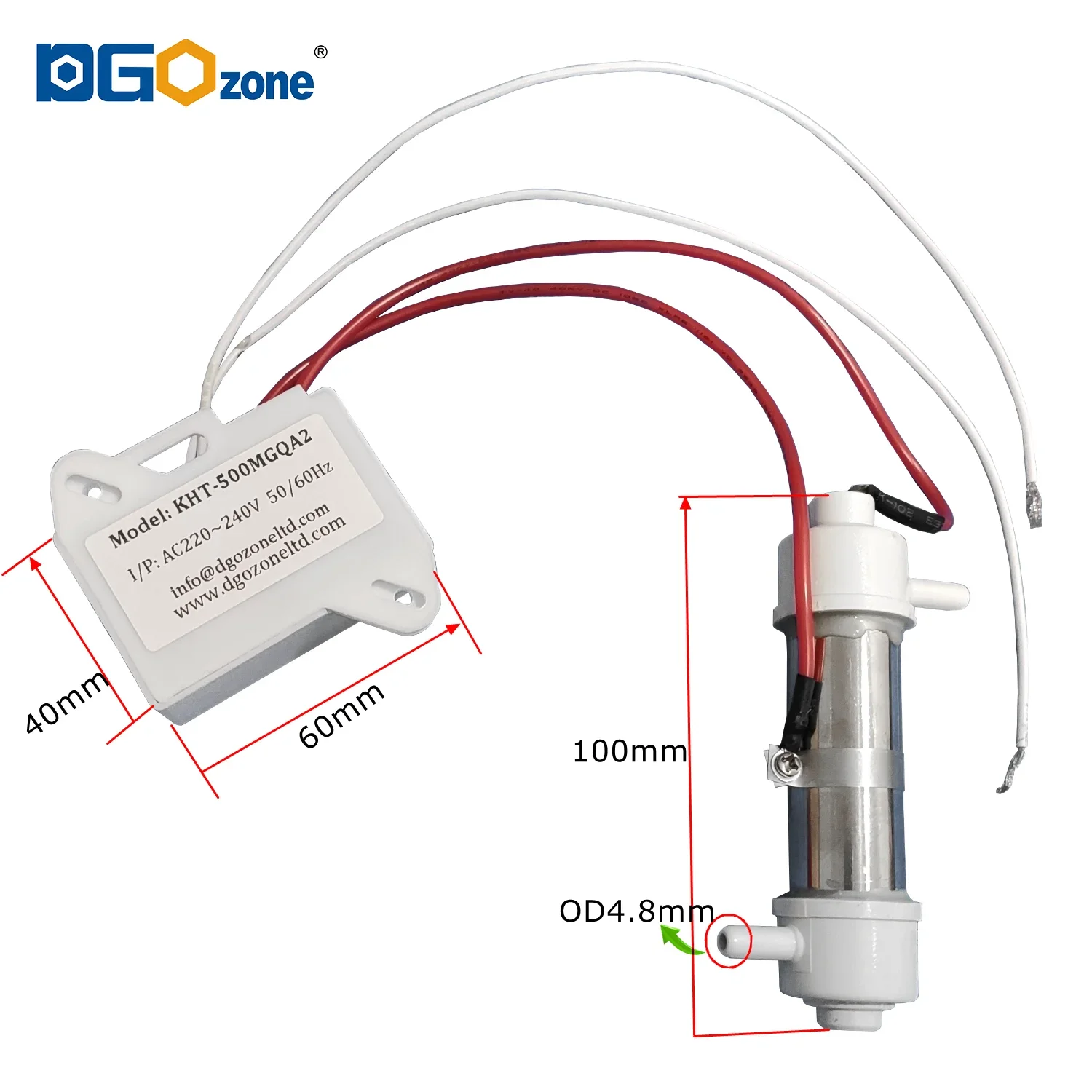 500mg Ozone Quartz Tube Ozone Generators for Air and Water Purifying ozone Tubes glass tube ozonator  KHT-500MGQA1/A2