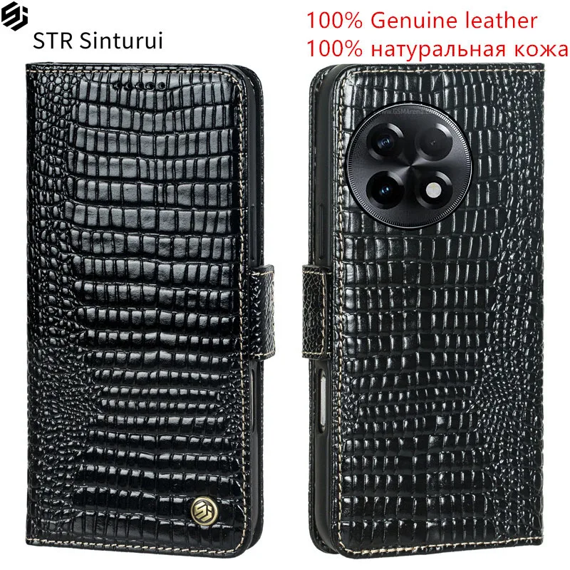 

STR Genuine lizard pattern leather card Slot Wallet Cover For OnePlus 11R 11 10T 10R 10 Pro 9 9R 9RT Flip phone shockproof Case