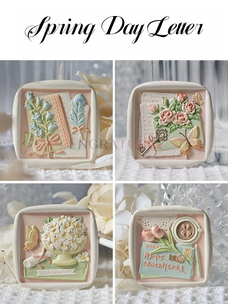 

3D Embossed Wax Seal Stamp Spring Letter Tulip Wind Chime Rose Brass Hydrangeas Gift Wrapping Wedding Greeting Card Decoration