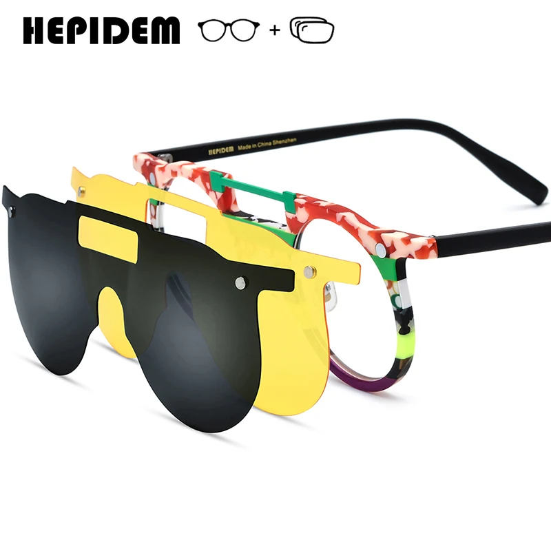 

HEPIDEM Progressive Prescription Glasses Anti Blue Light Myopia Optical Lenses Eyewear Women Men Acetate Round Eyeglasses 9393