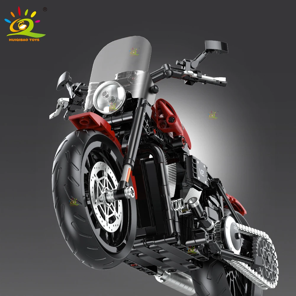 HUIQIBAO 1:8 bloques de construcción de motocicleta clásica modelo de alta tecnología Moto City Racer ladrillos juguete para chico niños adultos juego de coches MOC