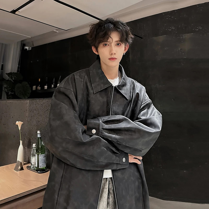 

Cleanfit American Sle Vintage Dye Leather Jaet Men's Spring Autumn New Trendy High-End Feeling Cool Motorcycle Leather Ja...