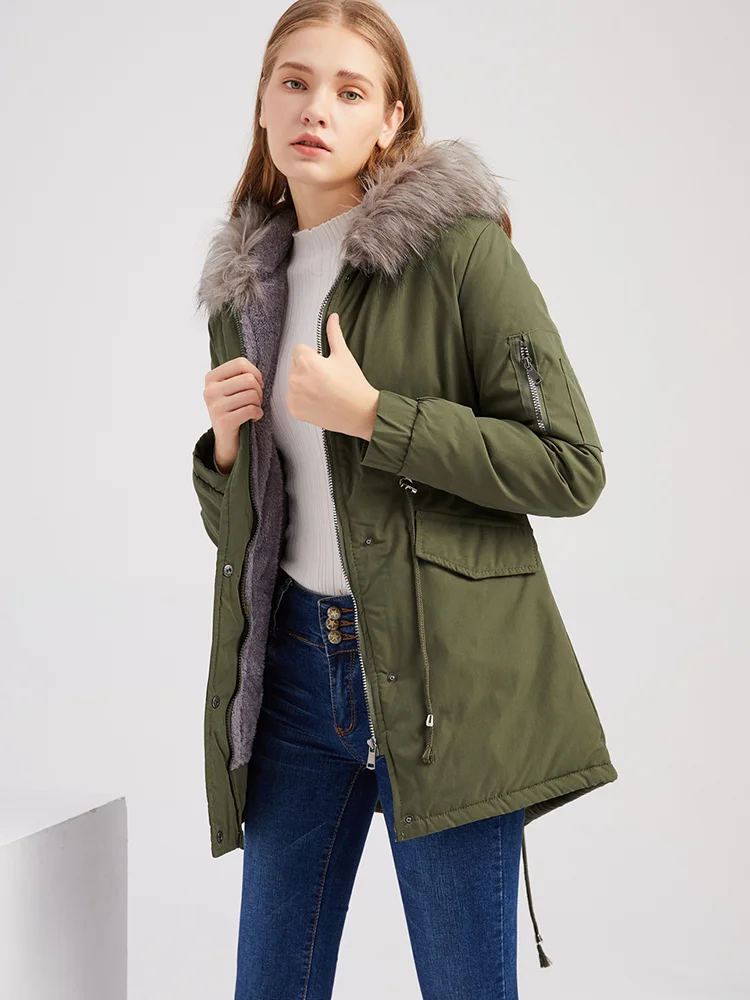 

Хлопковая парка средней длины с капюшоном для женщин, теплые флисовые хлопковые пальто, меховые парки, меховые куртки, осенне-зимняя одежда, 2023 г.