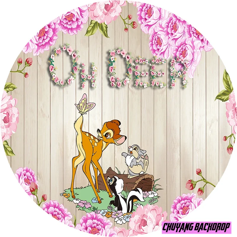 Custom Disney Forest Animals Round Background Bambi Bunny Deer Photography Circle Backdrop Baby Shower Birthday Party Banner