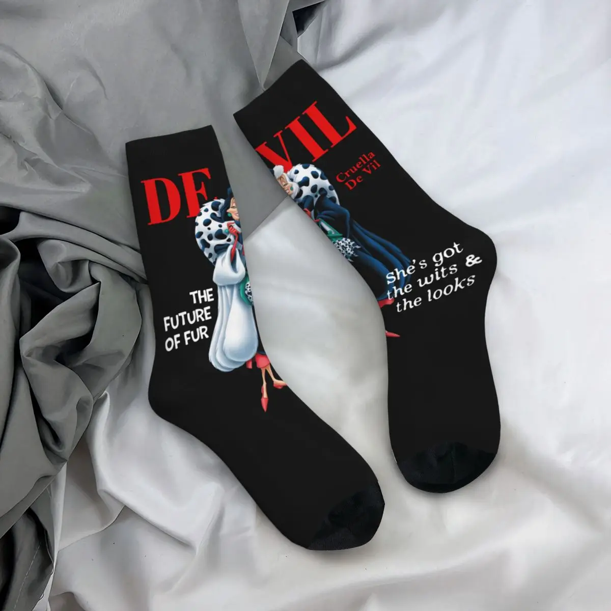 Male Men Socks Casual Deville Cruella De Vil Villains 101 Dalmatians Sock New Sport Women Socks Spring Summer Autumn Winter