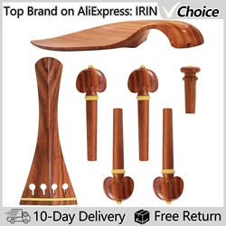 Violin Set 7Pcs/Set 3/4 4/4 Chinrest Tailpiece Tunning Pegs Endpin Rosewood Inlaid Boxwood Violin Replacement Fiddle Accessories