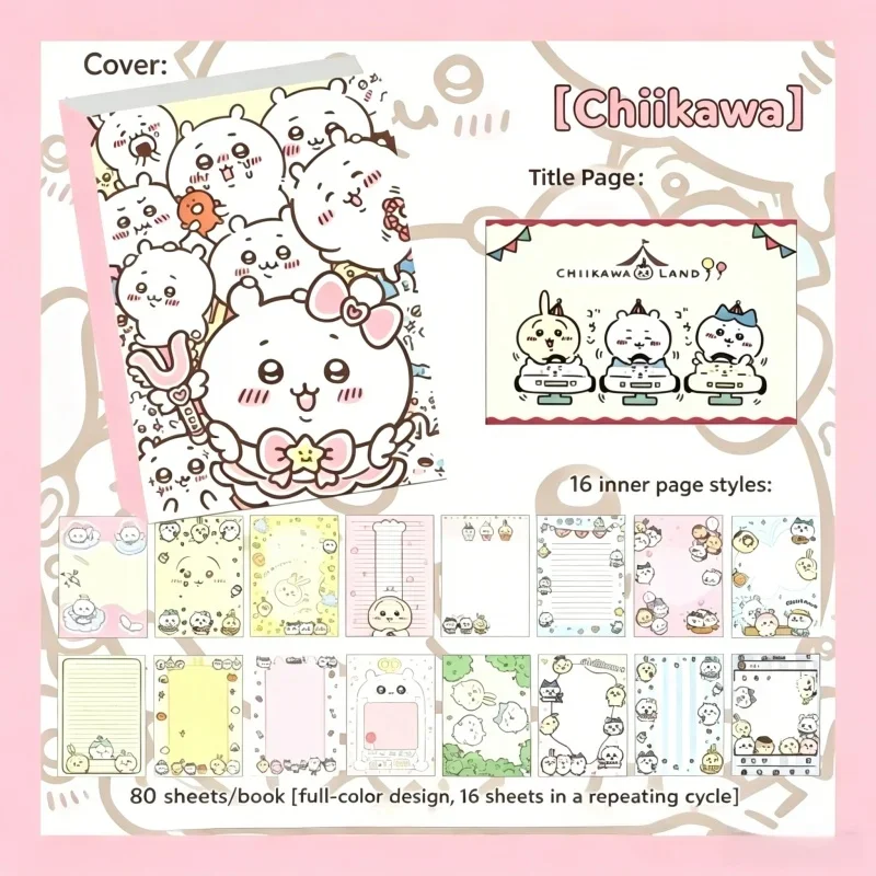 Chiikawa Cute Notebook 80 Sheets, Full Color Kawaii Journal Notepad for Note Taking School Office, Great Gift for Chiikawa Fans view 5