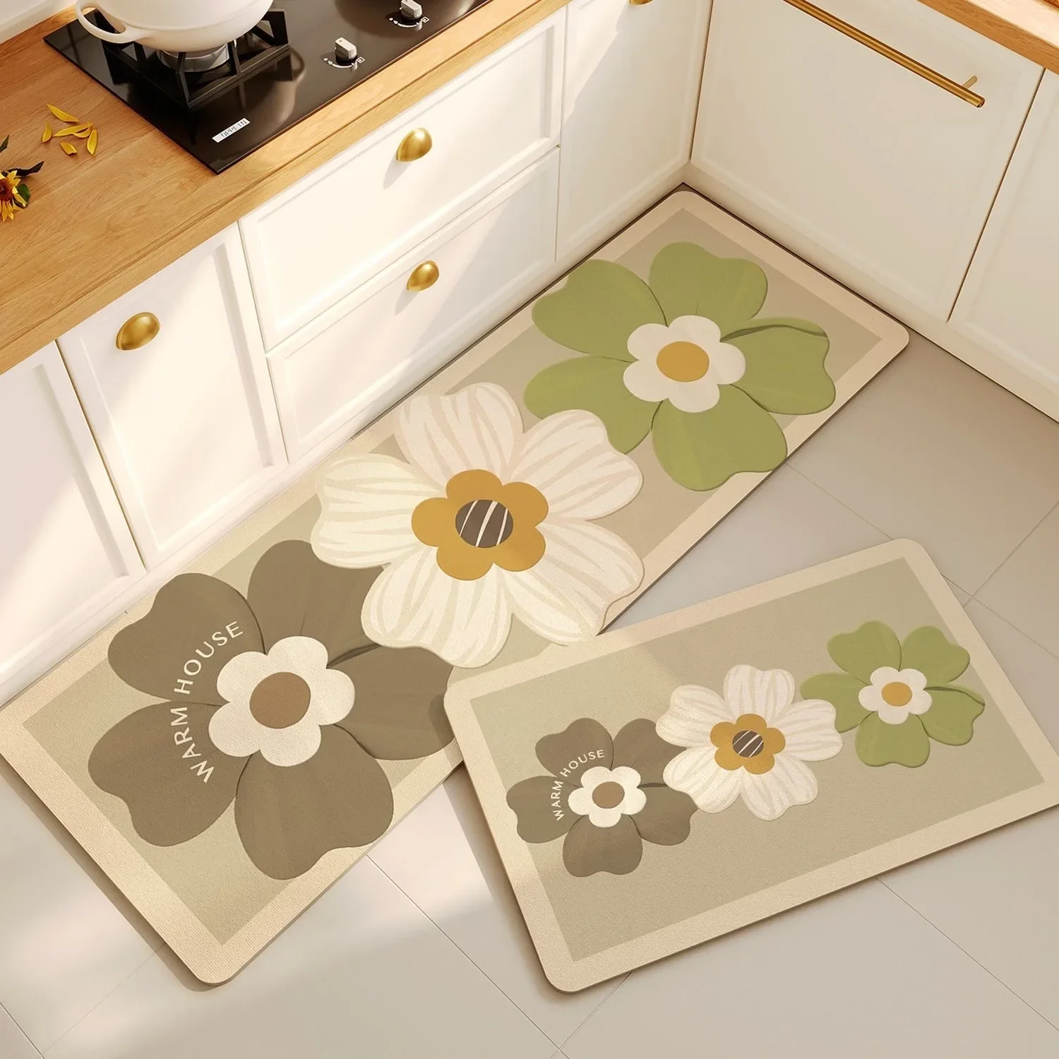 Rug for Kitchen Waterproof Floor Mat Non-slip Pvc Leather Foot Mats Long Carpet Japanese Style Flower Home Decoration Rugs