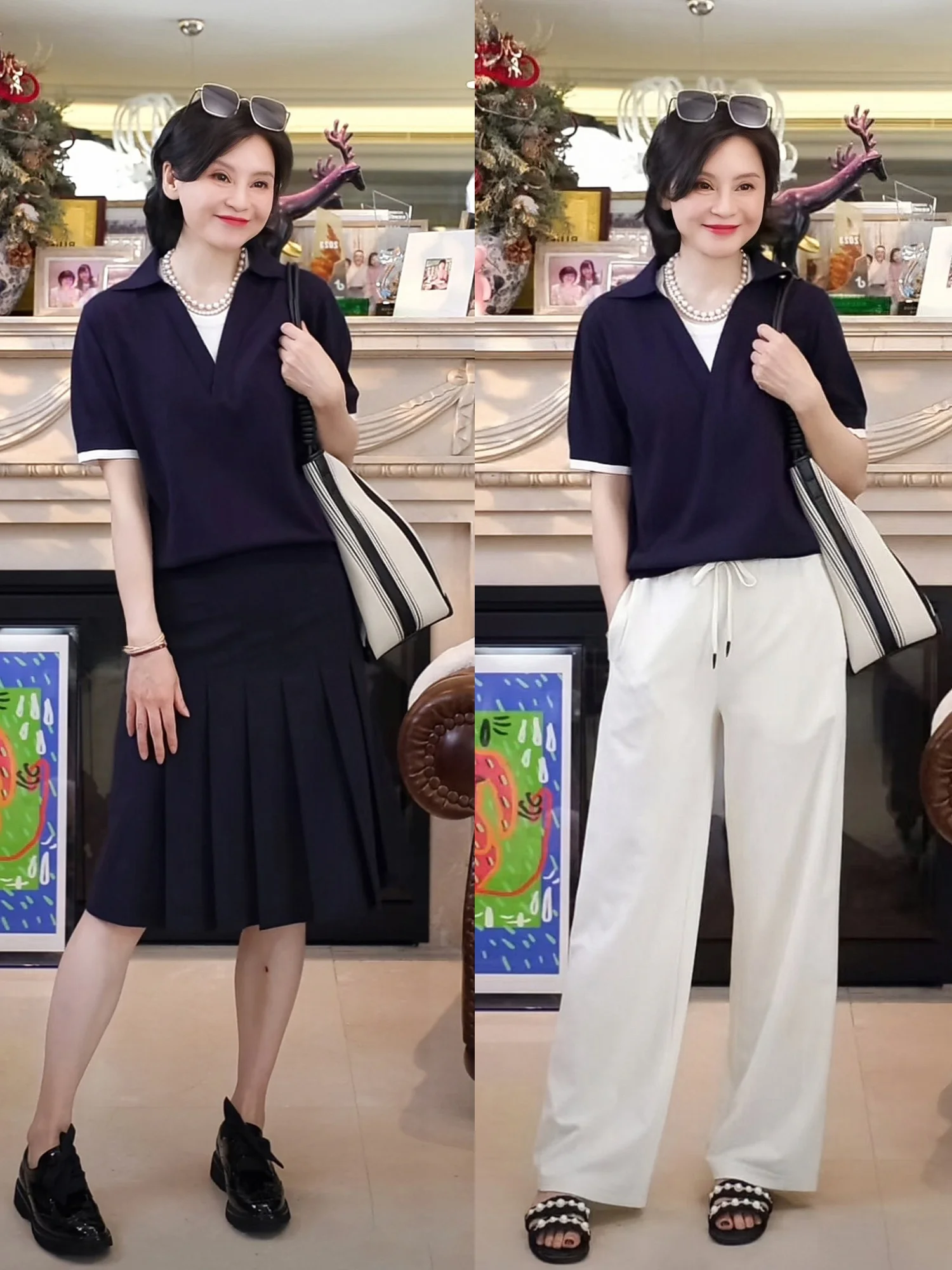 

Knitted Fake Two-Piece Mint Cotton 6-Needle irt Spring Summer Color Blo ort Sve Women's Top