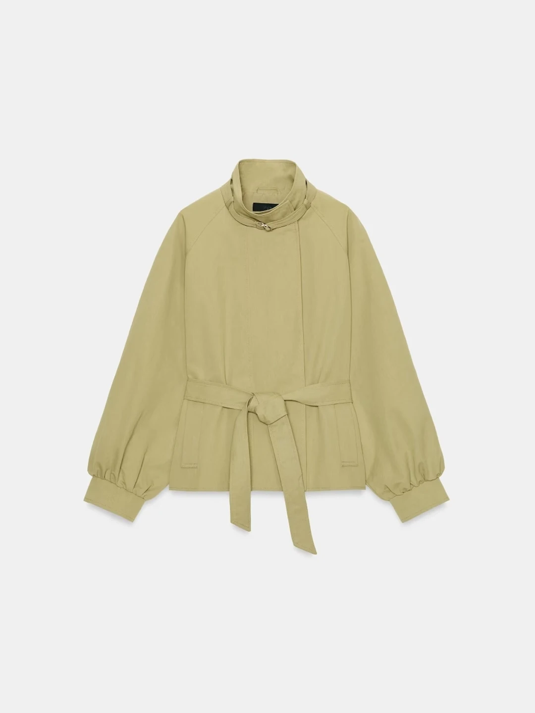 Elegante Chaqueta Cortavientos con Cuello Alto y Cinturón, Estilo Seine River, Ropa Exterior para Mujer, Moda para el Trabajo, Corte Holgado, Manga Larga