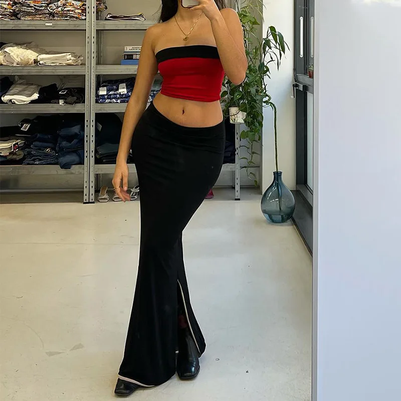 2023 neue Mode Frauen Sommer sexy Party y2k Strand träger loses Crop Top und lange figur betonte Rock Set zweiteilige Anzüge Clubwear