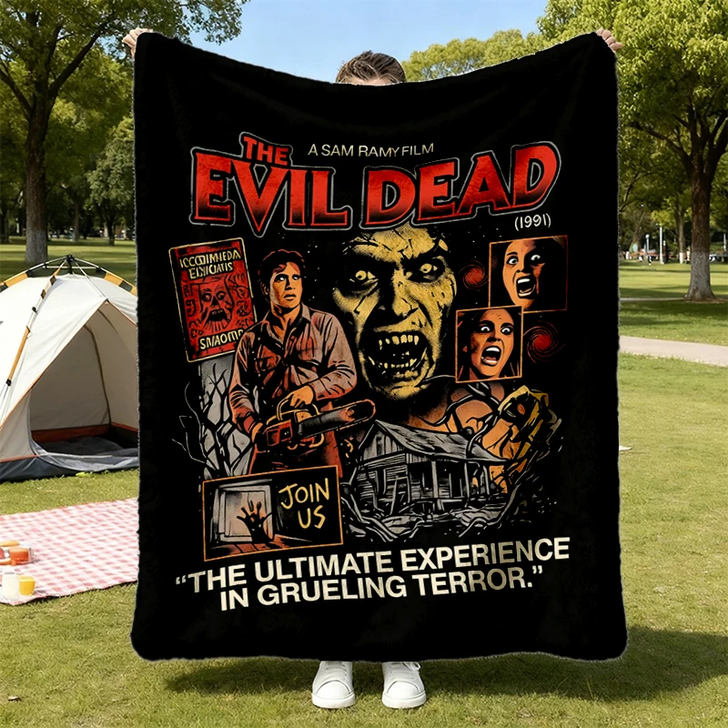 The Evil Dead 1981 Graphic Flannel Throw Sam Raimi Horror Film Cozy Blanket Ash Williams Warm Blanket Necronomicon Soft