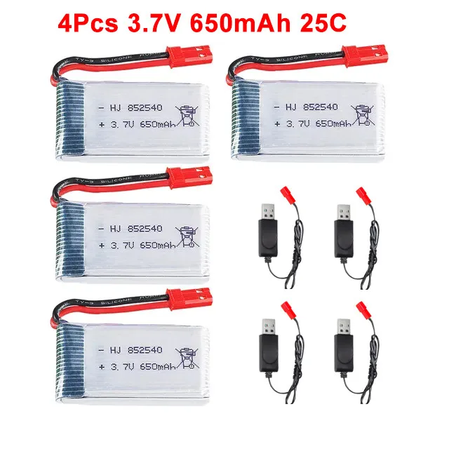 4Pcs 3.7V 650mAh Lipo Battery JST Connector + USB Charger for Mini Orion Drone